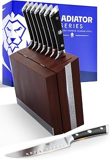 Dalstrong Gladiator Series Elite 8-Piece Steak Knife Set - Forged High-Carbon German Steel, Razor-Sharp, Black G10 Handles, NSF Certified Folding Block