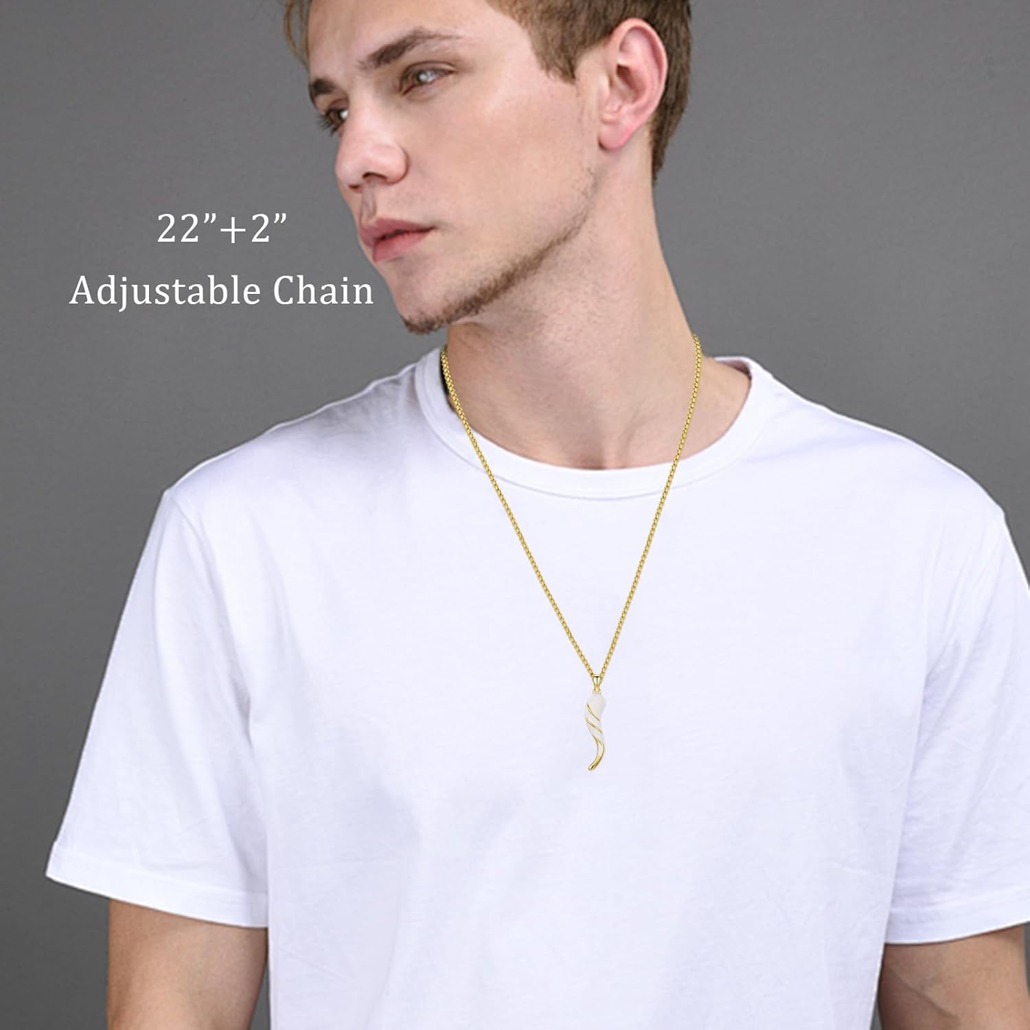 925 Sterling Silver Italian Horn Necklace Good Luck Cornicello Pendant with 22"+2" Stainless Steel Chain - Image 2