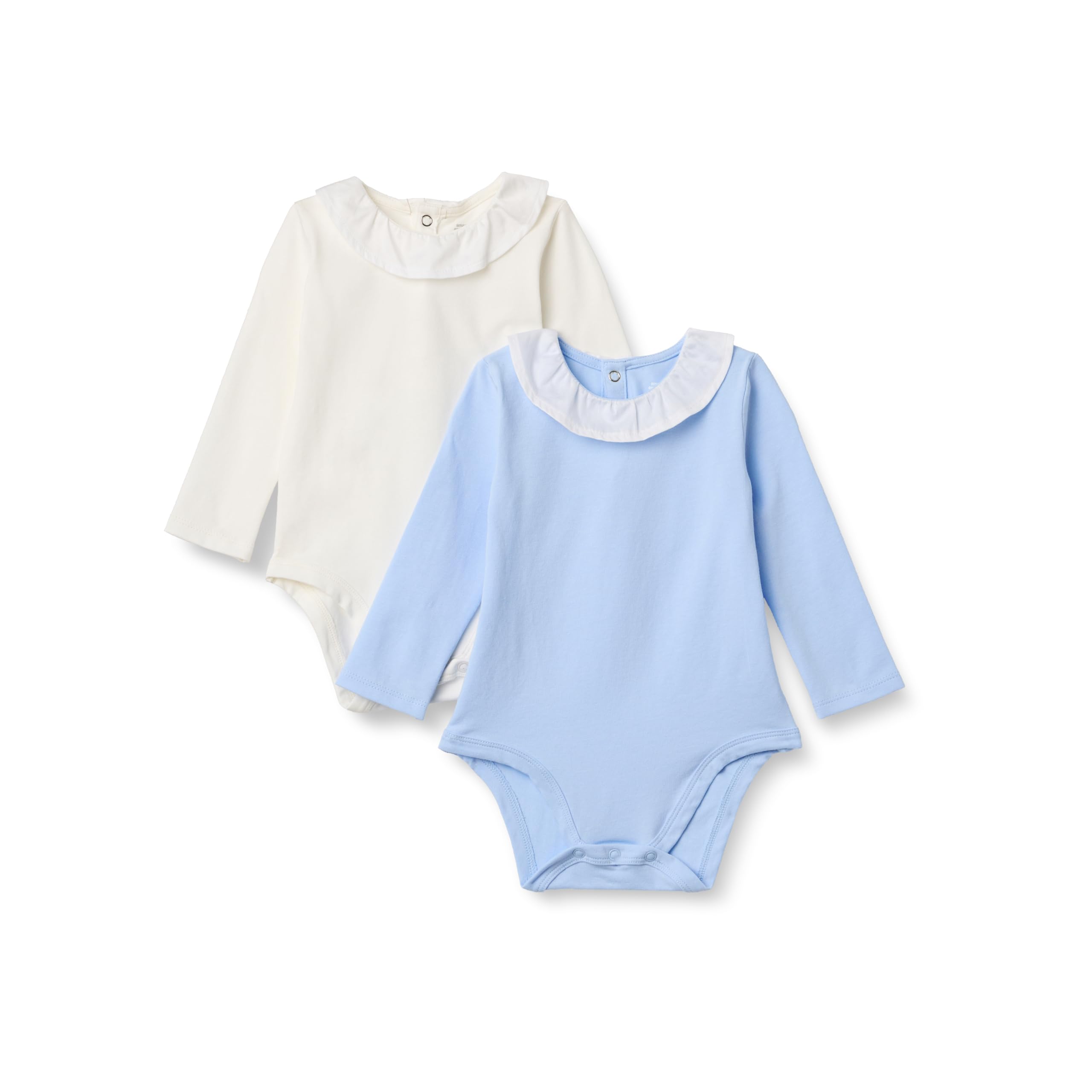 Amazon Essentials x Sofia Grainge Baby Girls' Long Sleeve Ruffle Collar Bodysuit, Pack of 2, Ivory/Light Blue, Preemie