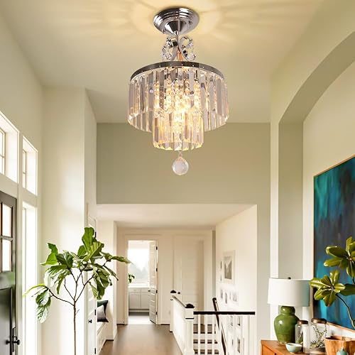 Miniatura 6 de Candelabros modernos de cristal de 2 niveles de montaje empotrado, lámpara de techo de cristal para dormitorio, sala de estar, entrada, comedor