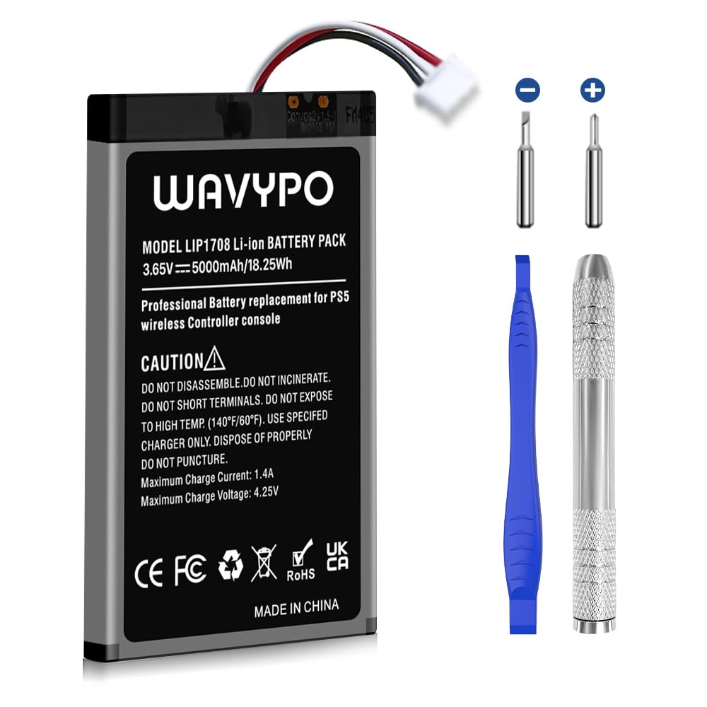 WAVYPO PS5 Controller Battery, 5000mAh Replacement LIP1708 Battery for PS5 PlayStation 5 DualSense CFI-ZCT1W Controller