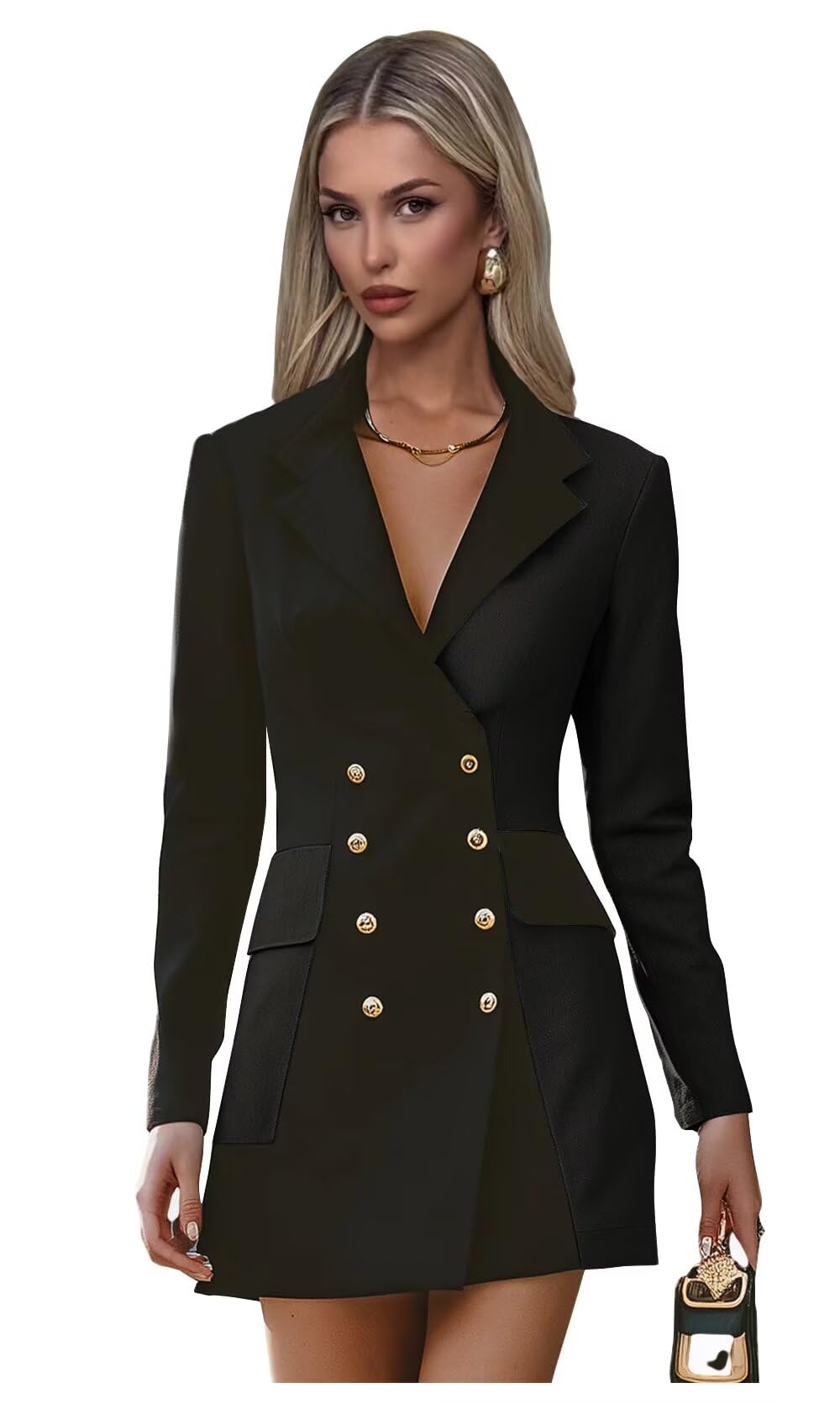 Blazer Dress for Women V Neck Double Breasted Jacket Dresses with Pockets Bodycon Long Sleeve Work Outfits