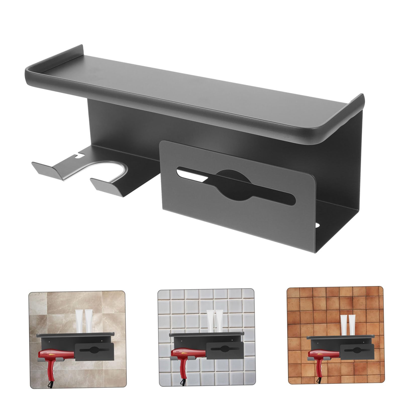 Haartrocknerhalter aus Stahl in Schwarz für Wandmontage