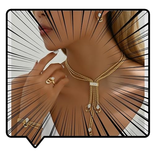 RELOVET Conjunto de joias com pingente de strass com cristais, colar, pulseira, anel, brincos dourad