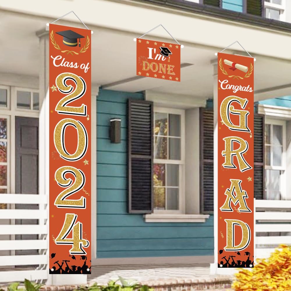 Bannière de remise de diplôme Congrats Grad orange toutes écoles intérieur extérieur