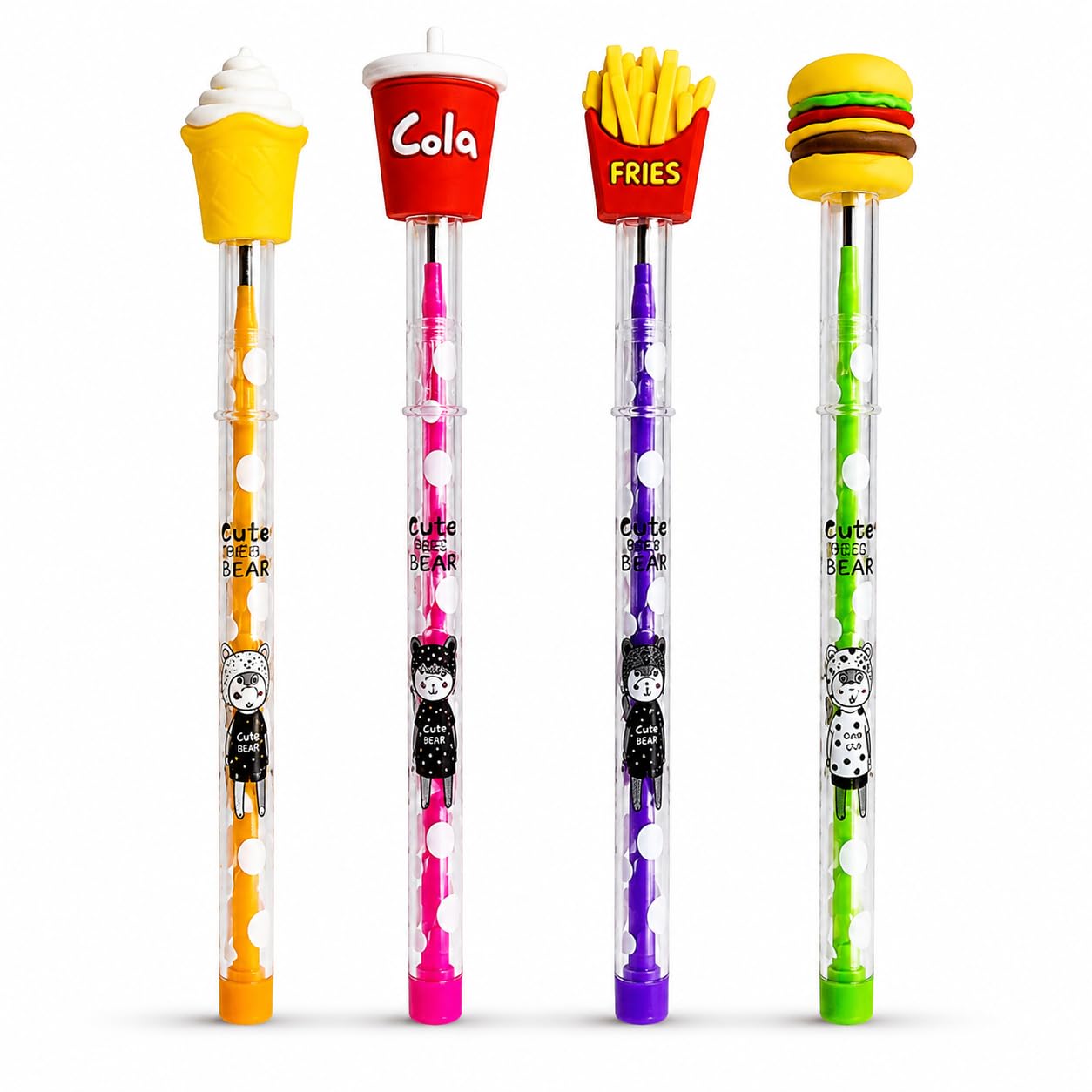JMK CRAFTS Pack of 4 Fast Food Themed Fancy Top Pencils for Kids | Multicolor Cute Pencils for Boys & Girls | Fun School Stationery & Birthday Return Gifts | Party Favor Set-image-10