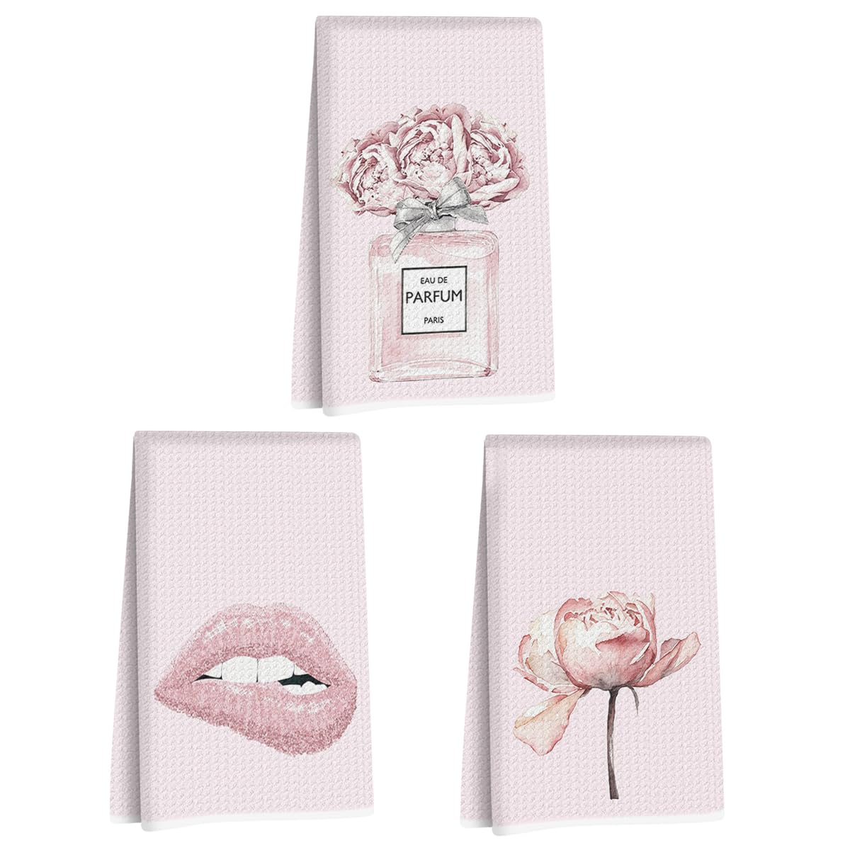 3 Pcs Pink Hand Towels, Perfume Flower Decor Reusable Dish Towels