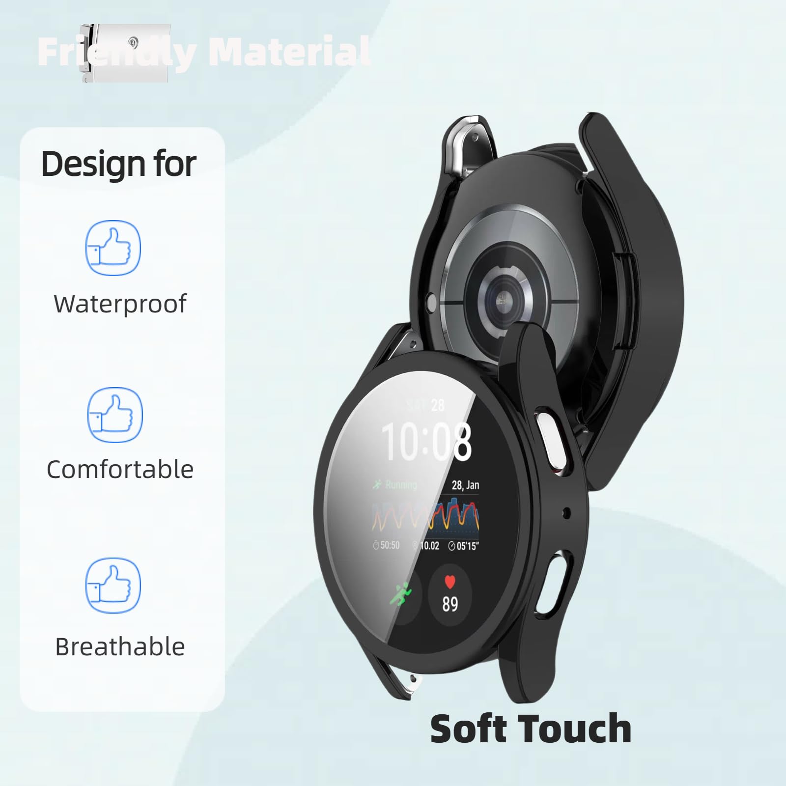 Compatibile con Samsung Galaxy Watch 7 40 mm/44 mm cinturino in acciaio inossidabile con custodia in TPU e copertura protettiva paraurti, design regolabile traspirante per uomo donna