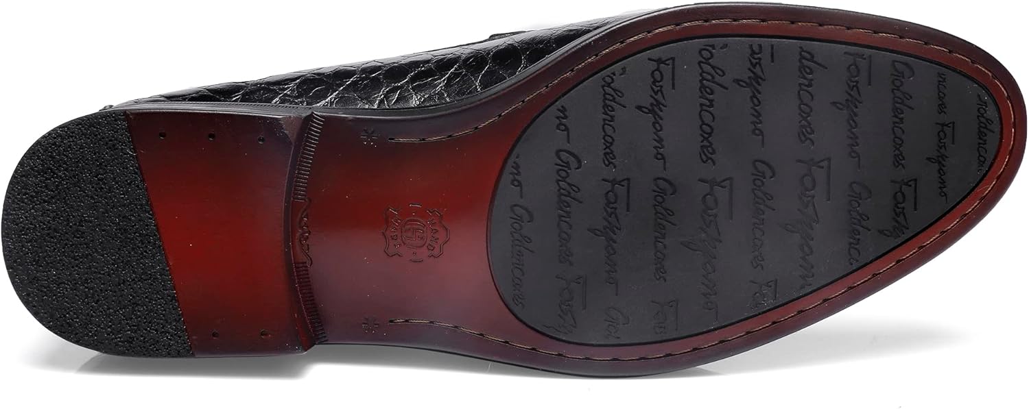 Leather Dress Shoes for Men, Classic Crocodile Printed Leather Slip-on Bit Loafer Shoes for Men - Image 6