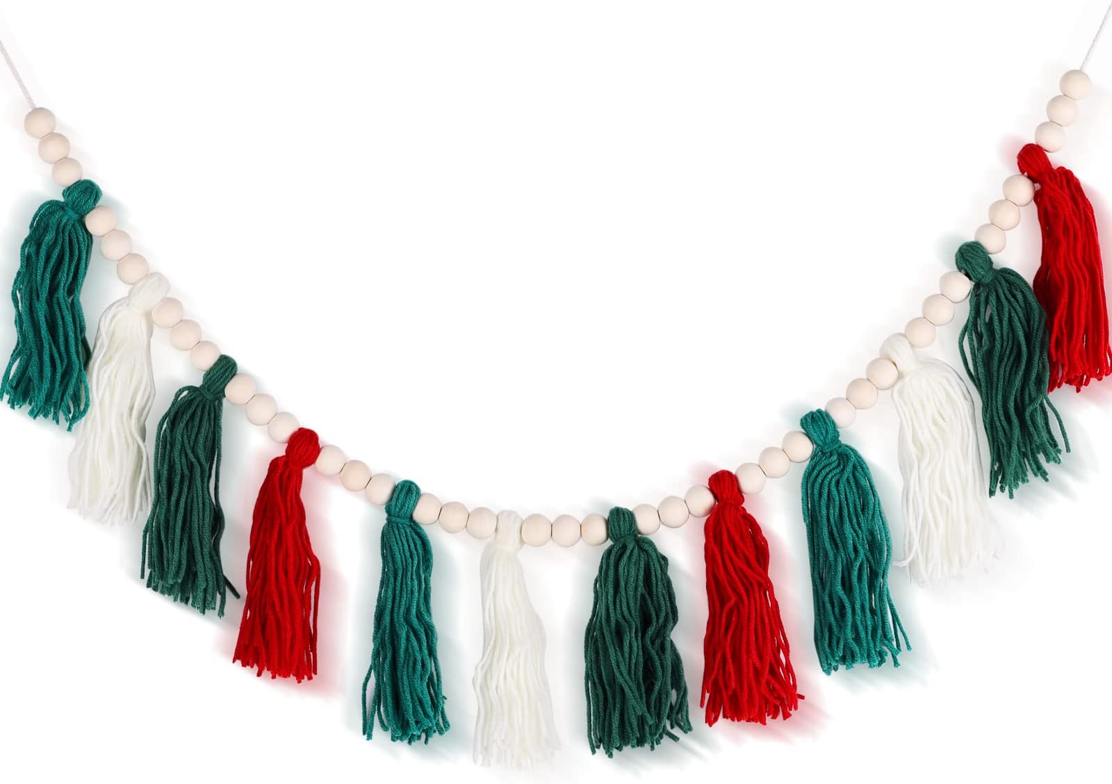 Dreaming Decor Green Tassel Garland with Wood Bead Jungle Leaves Garland Banner for Spring Nursery Kids Bedroom Wall Classroom School Party Room Birthday Baby Shower Decor (M)