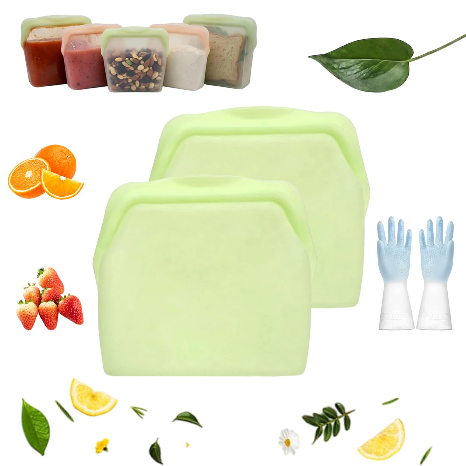 Original Premium Silicone Storage, Reusable Silicone Food Storage Bags, Leak-Proof Upright Freezer Bags, Odor-Proof, High-Temperature Resistant, Microwave and Dishwasher Safe (2D)