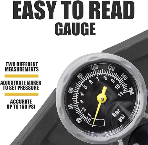 Miniatura 4 de BV Bicycle Pump Durable Steel 24 Inch Full Size Bike Floor Pump with Gauge  Smart Valve Head 160 psi Automatically Reversible Presta and Schrader