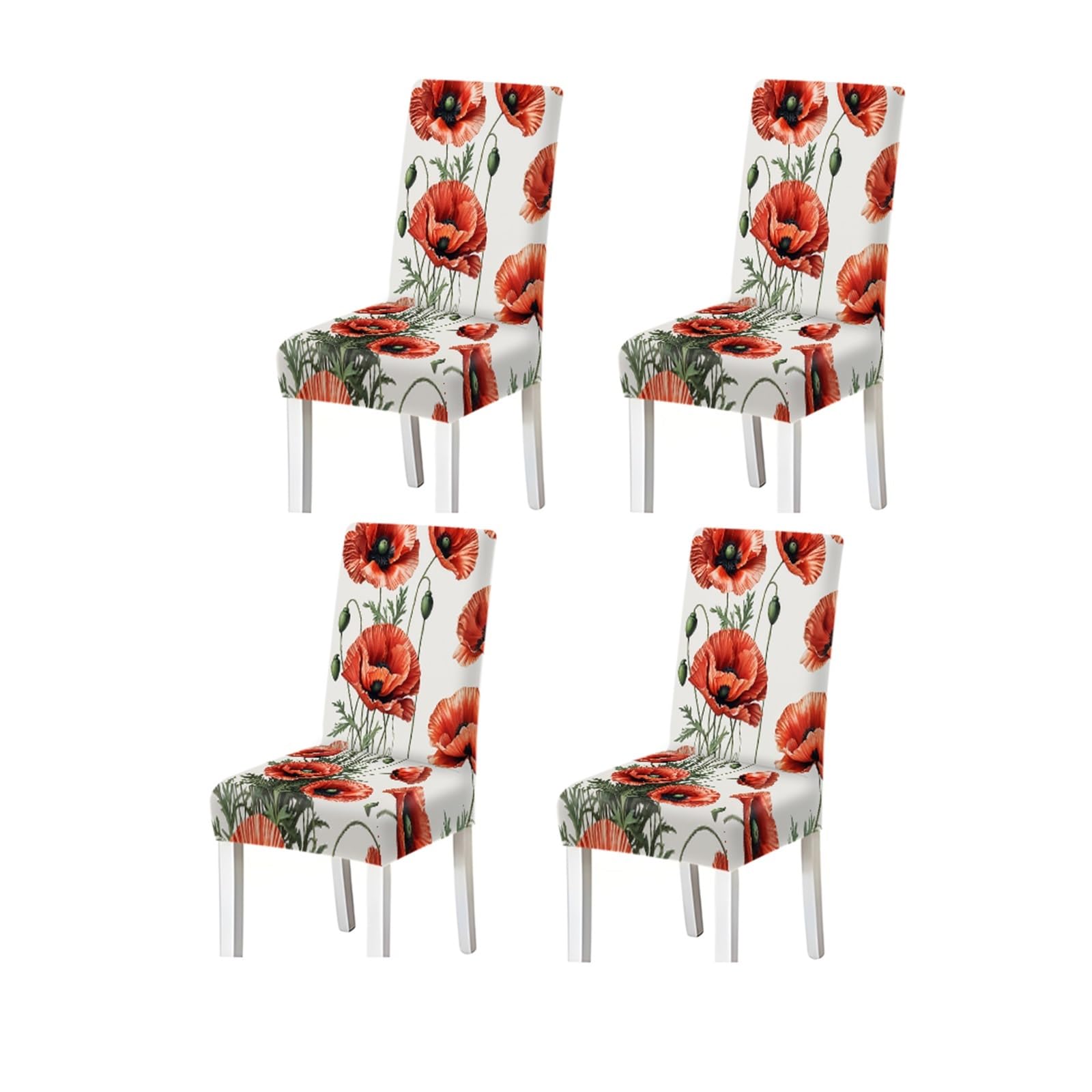 BOSUYBN Red Poppy Floral Pattern Print Dining Chair Covers Set Of 2/4/6, Stretch Slipcovers For Kitchen Dining Room Furniture Protectors for Home Dining Room(4PCSChair cover)
