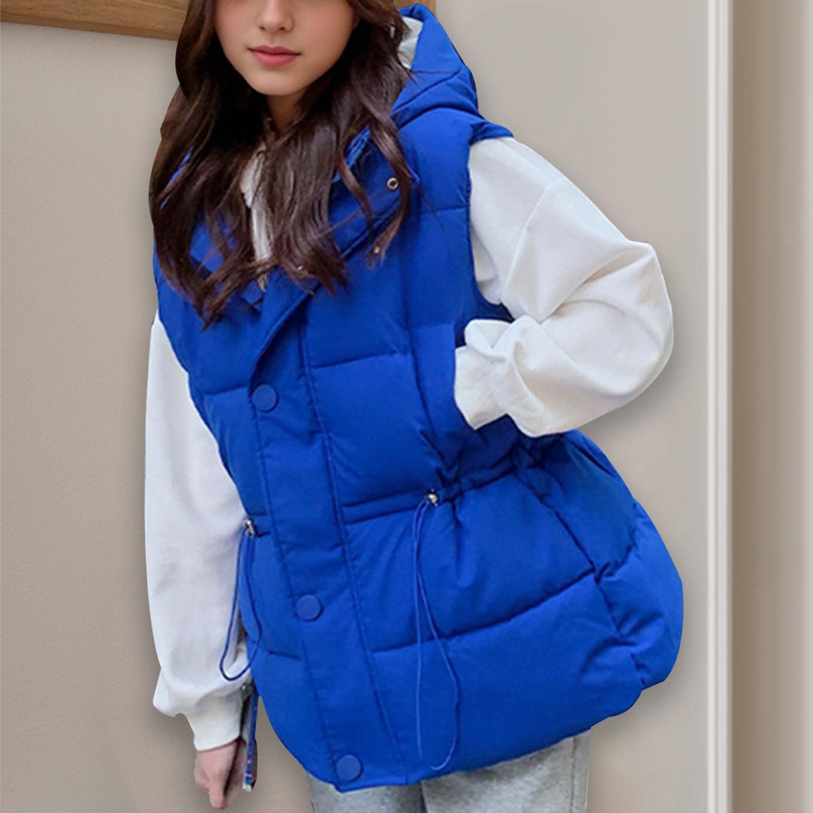 Gilet Lana Donna - Gilet in Piumino Tinta Unita da Donna con cappuccio Capispalla Senza Maniche ispessito taglie forti Cappotti Lana Cotta