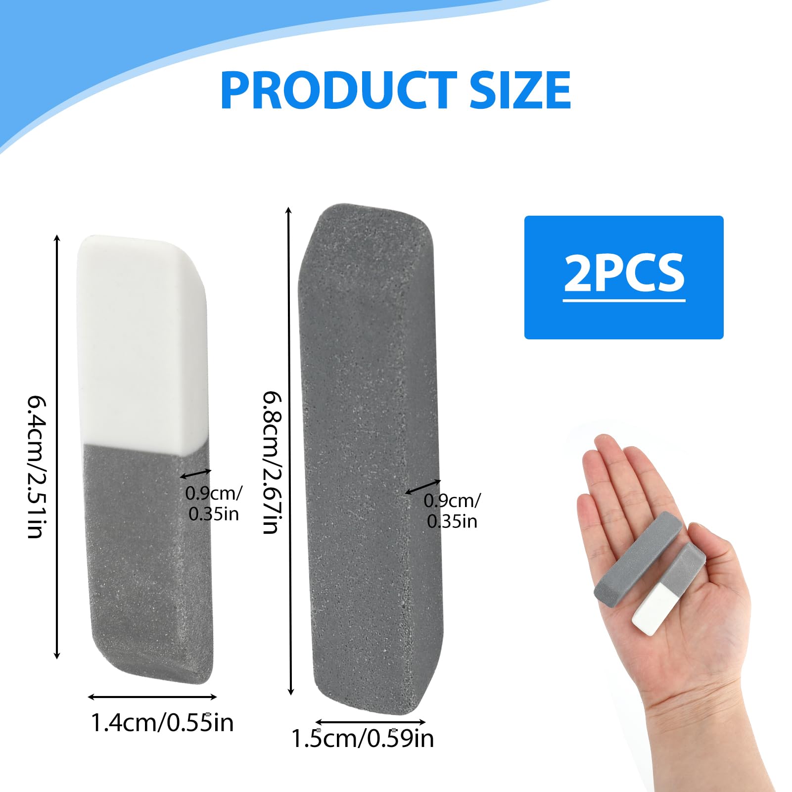 2Pcs Rubber Eraser Sand Eraser Ink Eraser Latex-Free Long Lasting Rubbers Correct Mistakes Easily for Deleted Pencil Ink Art Craft Drawing Home School University - Image 2