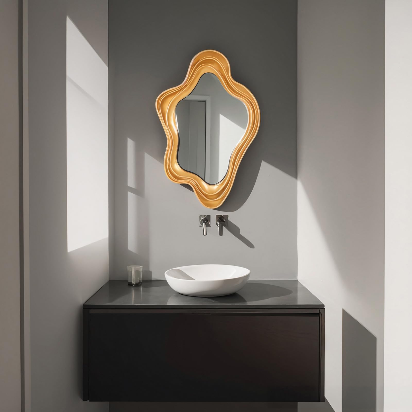 Hosoncovy Irregular Frame Wall Hanging Mirror Decorative Mirror Makeup Vanity Mirror for Bathroom Living Room Bedroom Home Decoration (A)