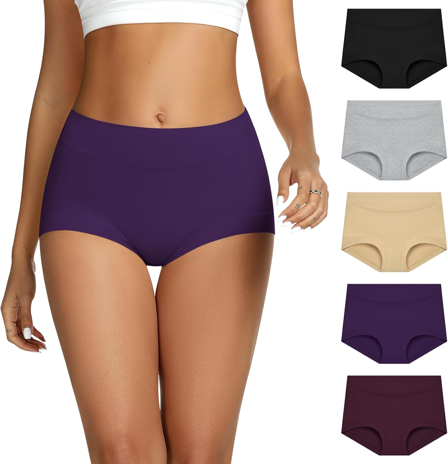 THANTH Boy Shorts Underwear for Women High Waisted Cotton Panties Full Coverage Boxer Briefs Underwear for Women 5 Pack