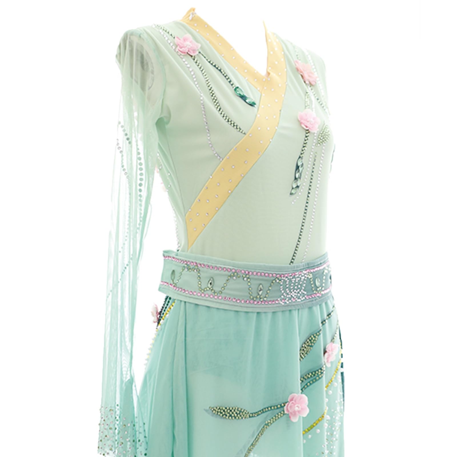 Vestido De Patinaje Artístico for Niña, Leotardo De Manga Larga Con Diamantes De Imitación for Entrenamiento De Práctica De Patinaje Sobre Hielo