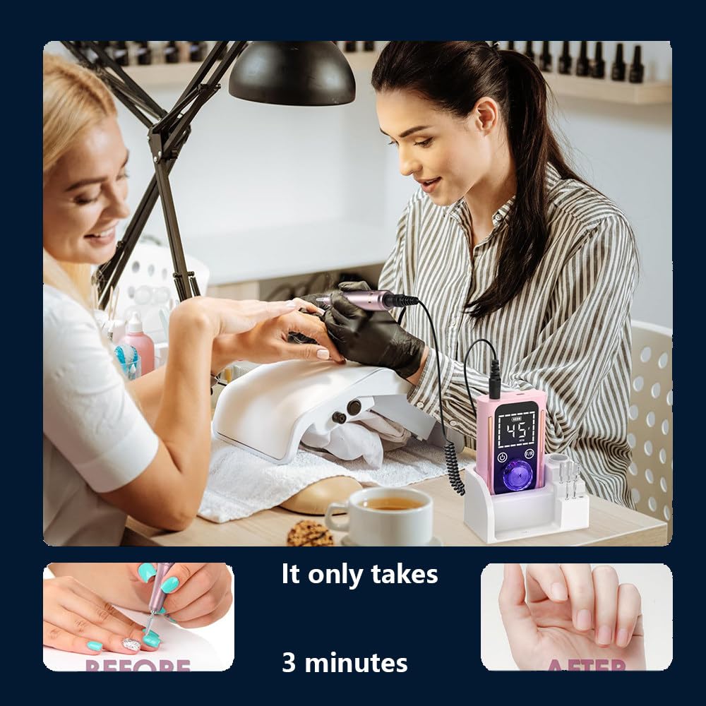 Taladro De Uñas Profesional De 45000 RPM, con 6 Cabezales De Pulido Y Pantalla LCD, Lima De Uñas Portátil para Eliminar Esmalte Acrílico Y Durezas, Kit De Lima De Uñas para Salón De Belleza.