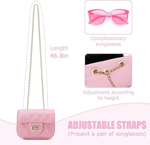 Miniatura 3 de Bolso para niñas pequeñas, bolso de hombro para niños pequeños, bolso cruzado de princesa, bolso para niñas con gafas de sol, Rosado, Moda