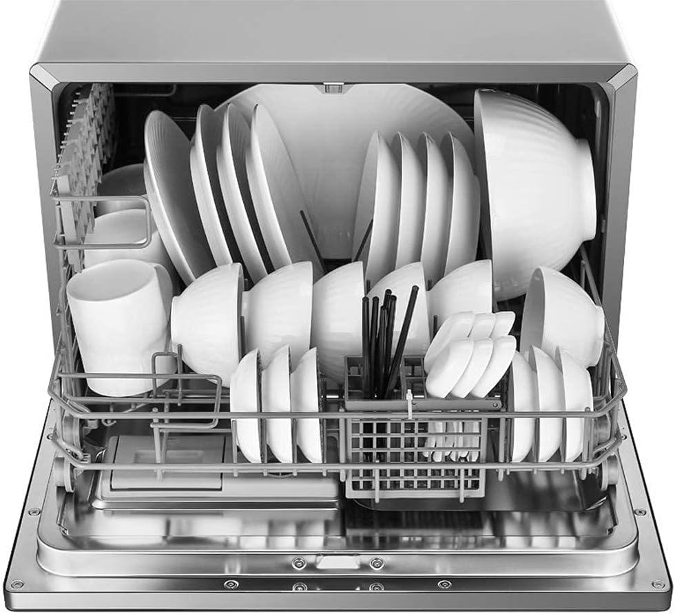 Interior of ROBAM Tabletop Dishwasher with dishes loaded