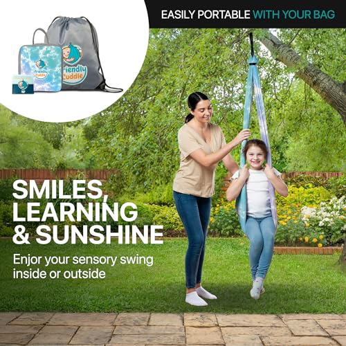 Image of Indoor Sensory Swing for Kids or Outdoor - Holds 300lbs, Double-Layer, & 360 Swivel, Calming Compression Therapy Swing Hammock for Kids & Adults with All Hardware - Sensory-Motor Toys & Gifts