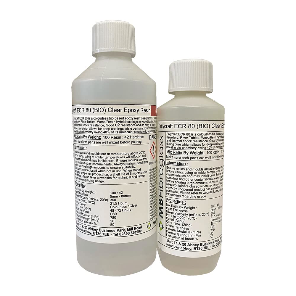 Polycraft ECR 80 (Bio) Water Clear Epoxy Resin System (Bar/Counter/Table Top) 80mm Casting Depth - 710g Kit