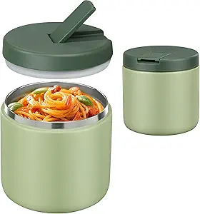 19oz Insulated Vacuum Food Jar with Buckle Lid Wide Mouth Soup Thermo for Hot Food Kids Leakproof Stainless Steel Lunch Container- Green-1Pack