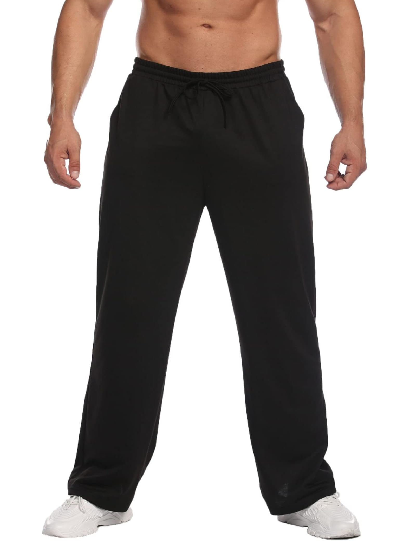 Deyeek Mens Sweatpants Open Bottom Sweat Pants for Man Loose Fit Sweatpants with Pockets Straight Leg Jogger Sweatpants