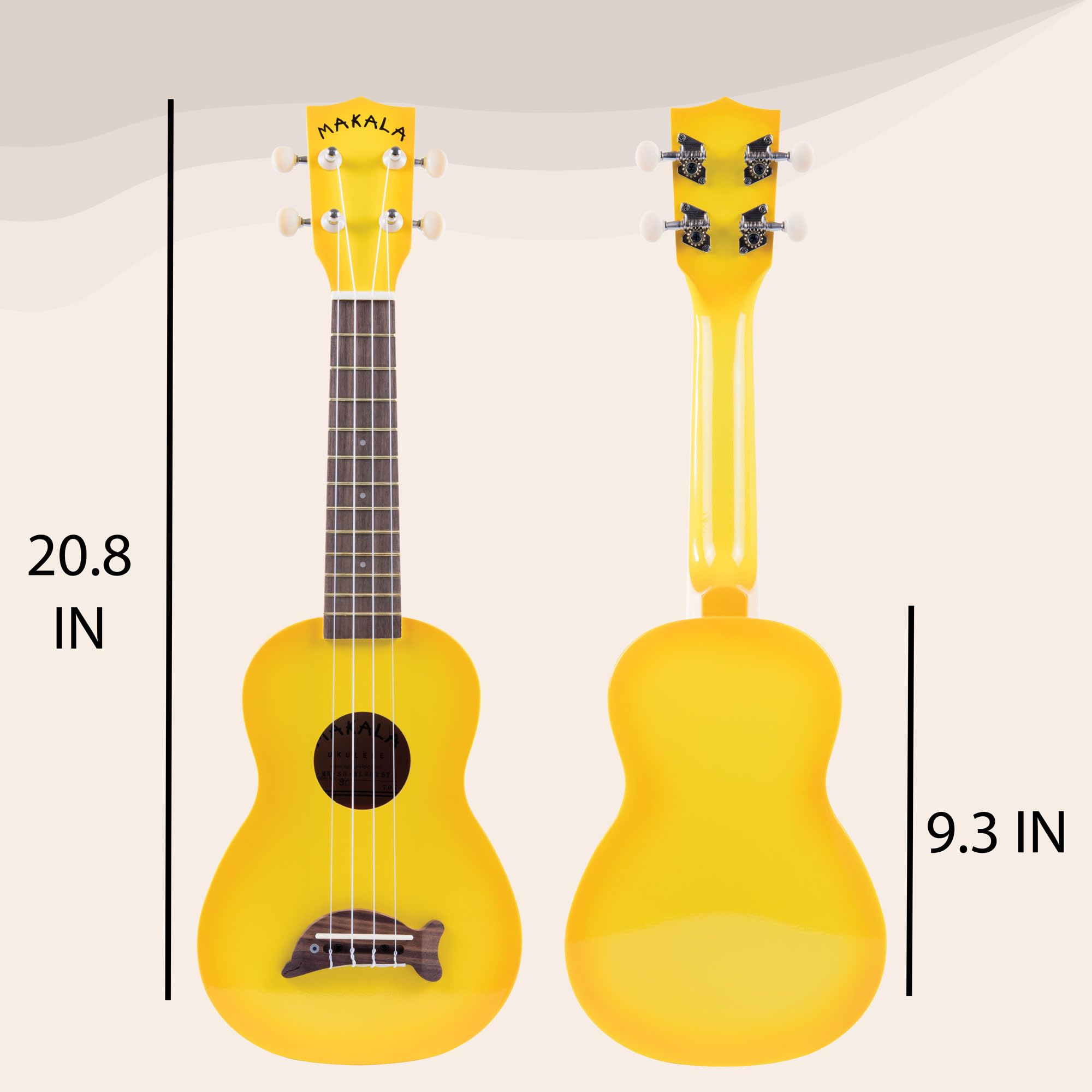 Kala Brand Music Co. Makala Dolphin, 4-String Ukulele, Right, Yellow Burst, Soprano Fun Design, Aquila Strings, & Durable Build - Image 4