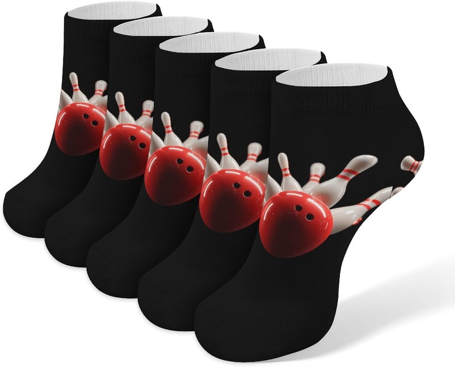 Funny Bowing Pins Bowler Socks for Men Women 5 Pairs Ankle Socks