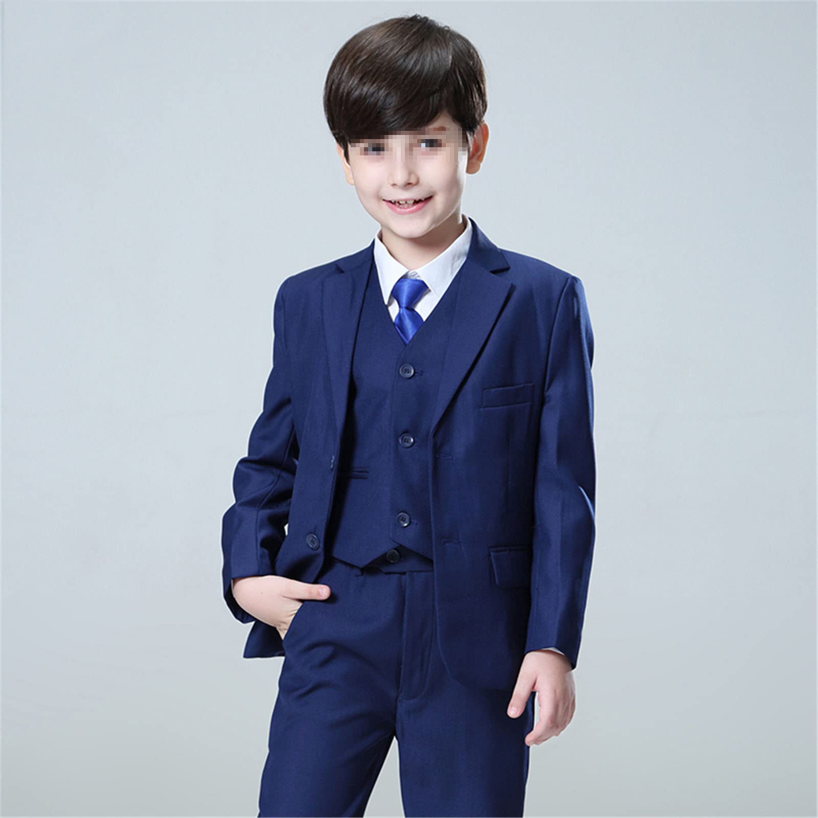 Primavera Bambini Vestito Formale Del Ragazzo Partito Di Nozze Costume Abbigliamento Cappotto Pantaloni Gilet 3Pcs Set Blu