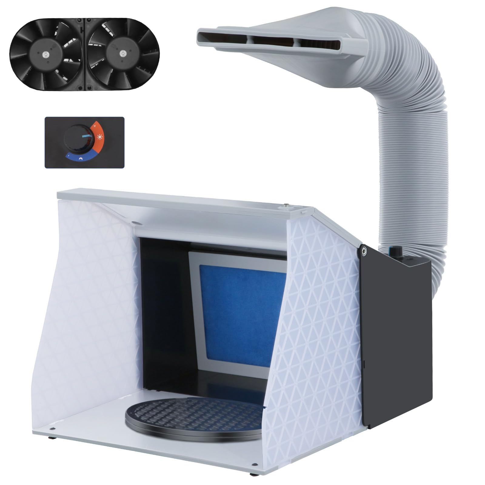 VELPAX Cabina de Pintura para Aerógrafo 5.2m³/min Velocidad Ajustable con Doble Ventilador, 4 Luces LED, Manguera Telescópica, Ideal para Pintura Decorativa, Manualidades y Decoración de Pasteles