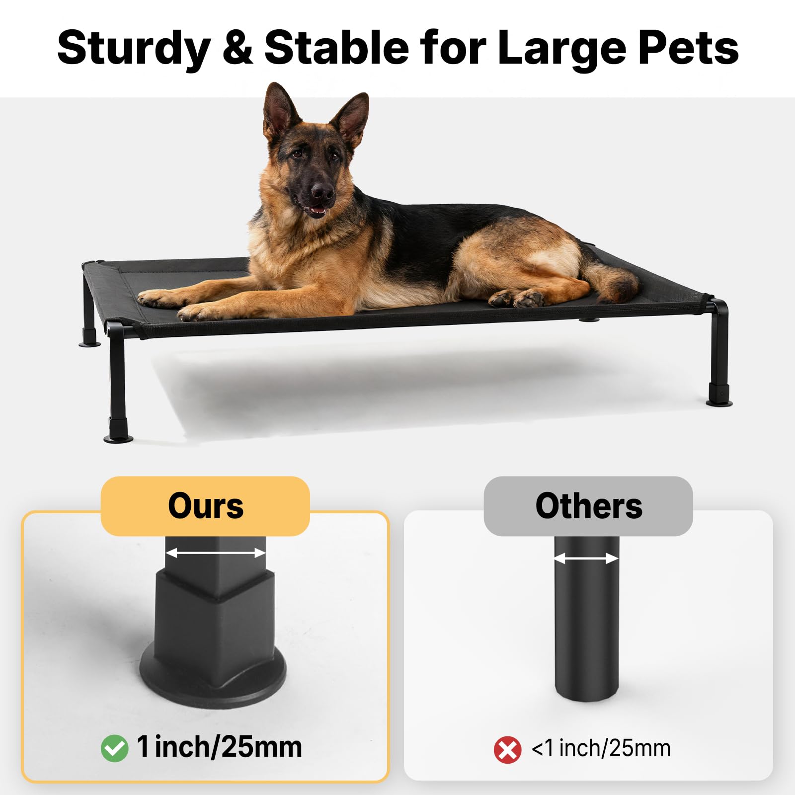 Veehoo Elevated Dog Bed Large Sized with Fluffy Plush Bolster Cushion, Washable Orthopedic Dog Couch Bed, Cooling Raised Pet Cot with Removable Mat, Breathable Mesh, No-Slip Feet, 53 x 37 inches, Grey - image 5