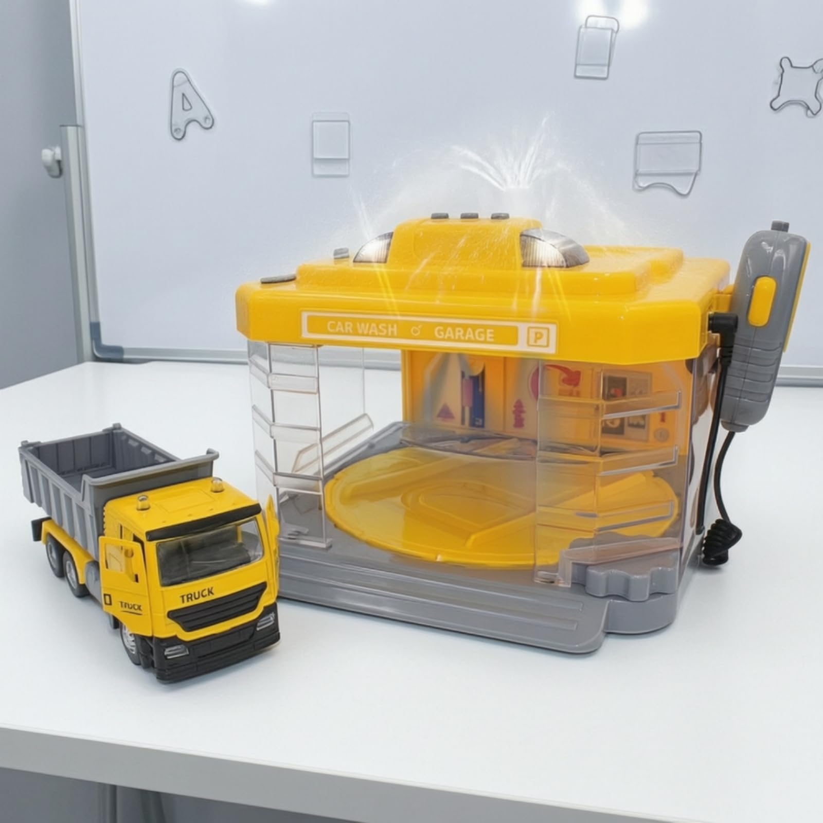 MagiDeal Autolavaggio Giocattolo per Bambini Playset Officina Veicolo in Lega Auto Camion Lavaggio Realistico con Nebbia Luci, Stazione Di Ingegneria Con Dumper