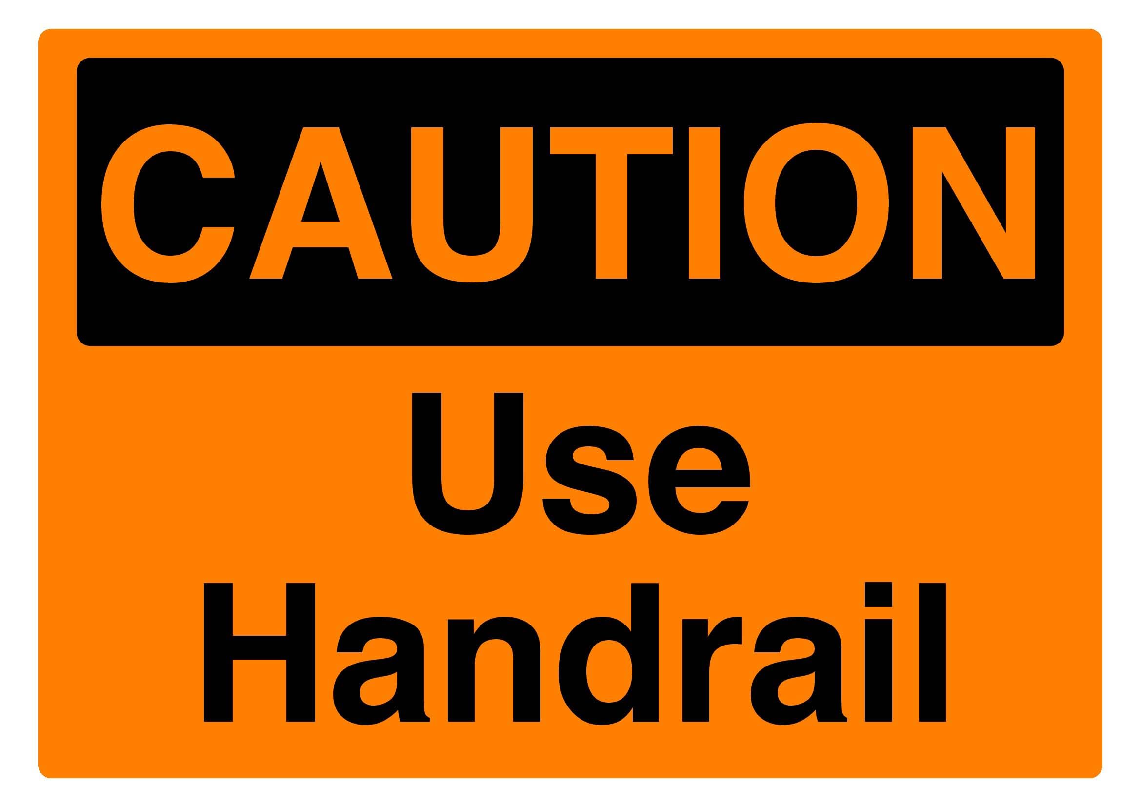 Use handrail Sign, 12x8 Metal Tin Sign, safety reminder for stairs, ramps, elevated walkways and sloped passages.