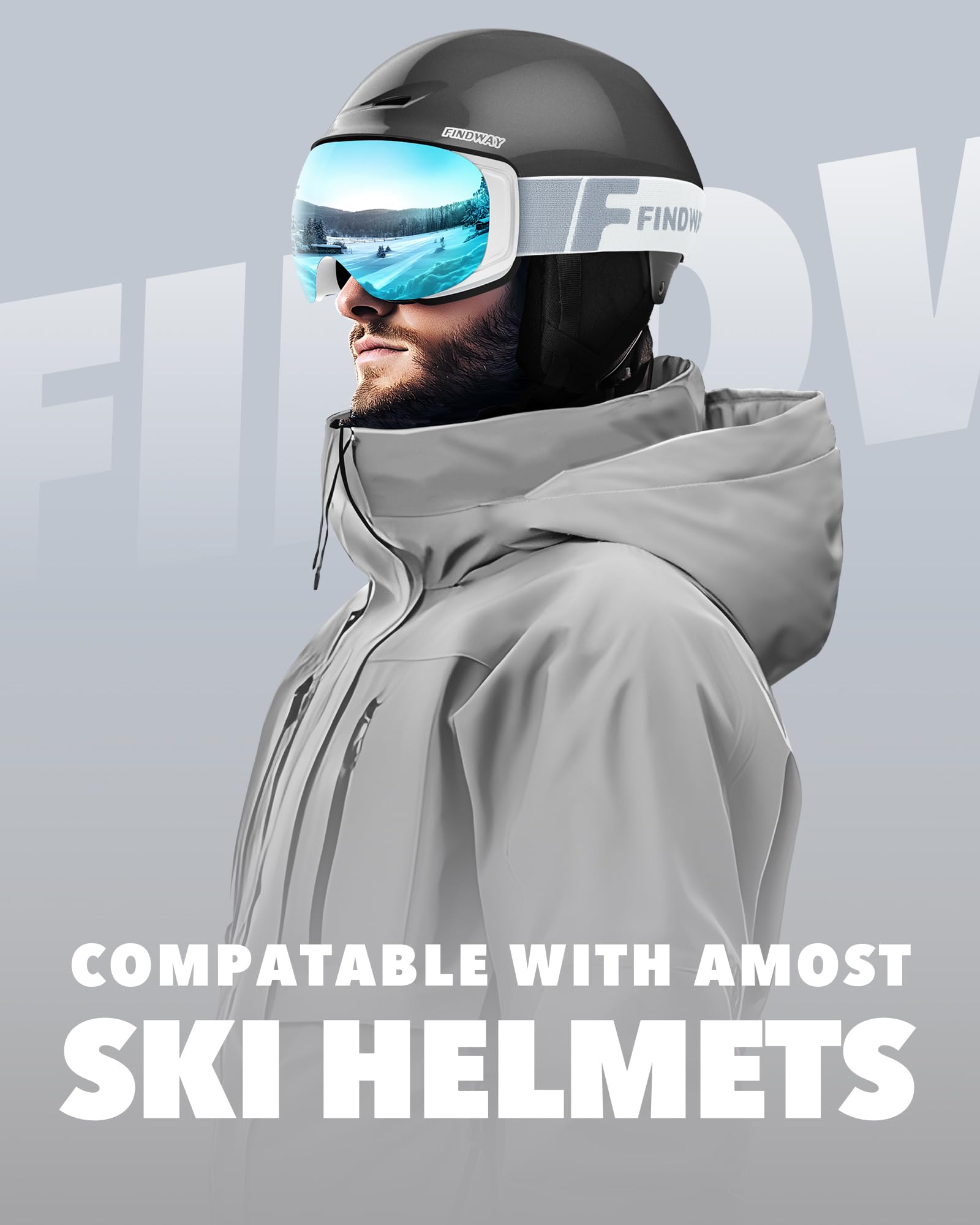 findway Lunettes de ski Pro pour homme et femme - Protection UV 400 à 100 % - Verres interchangeables - Anti-buée - pouvant être portées par-dessus vos lunettes (Gem/bleu)