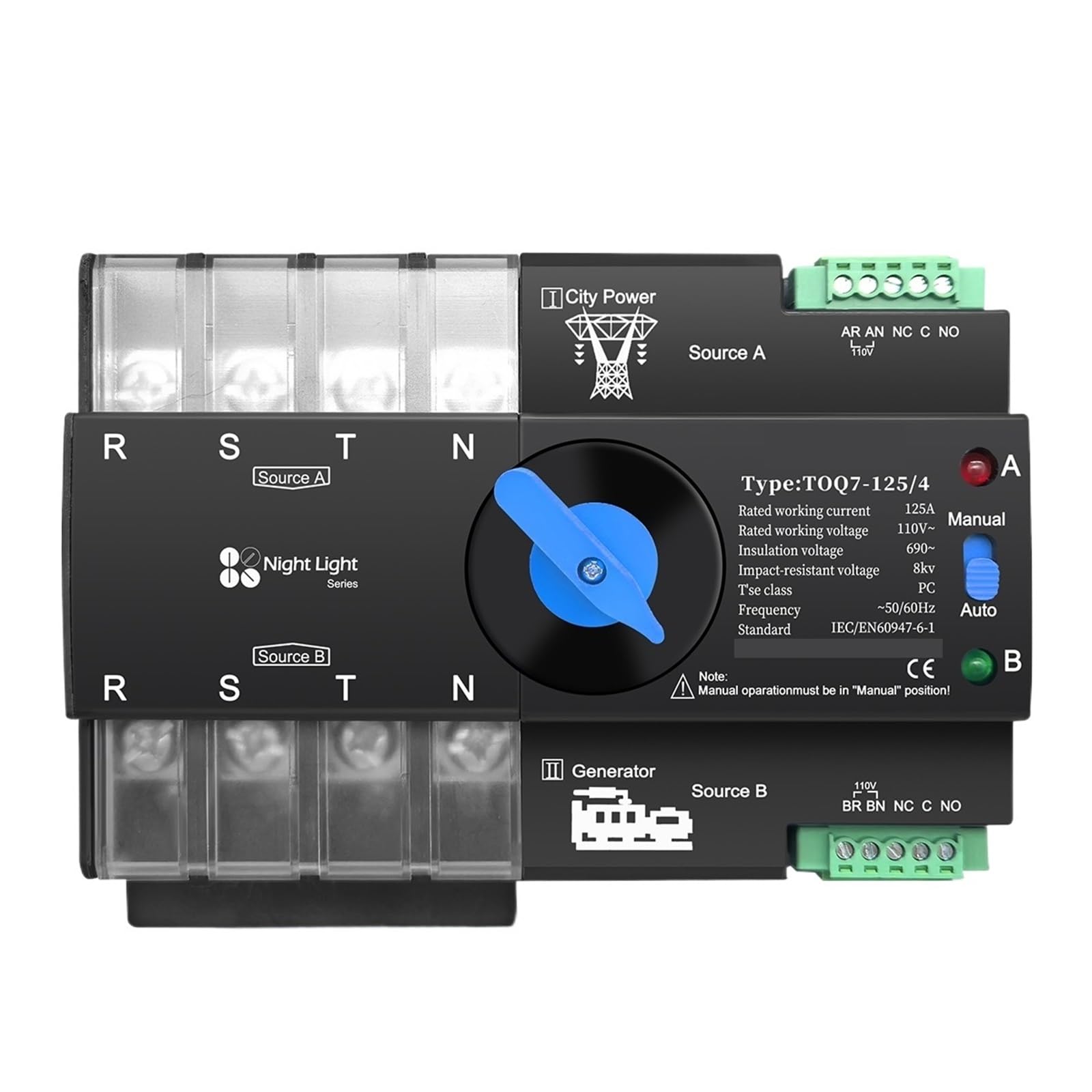 Commutateur de transfert automatique triphasé ATS 4P 125A 110V