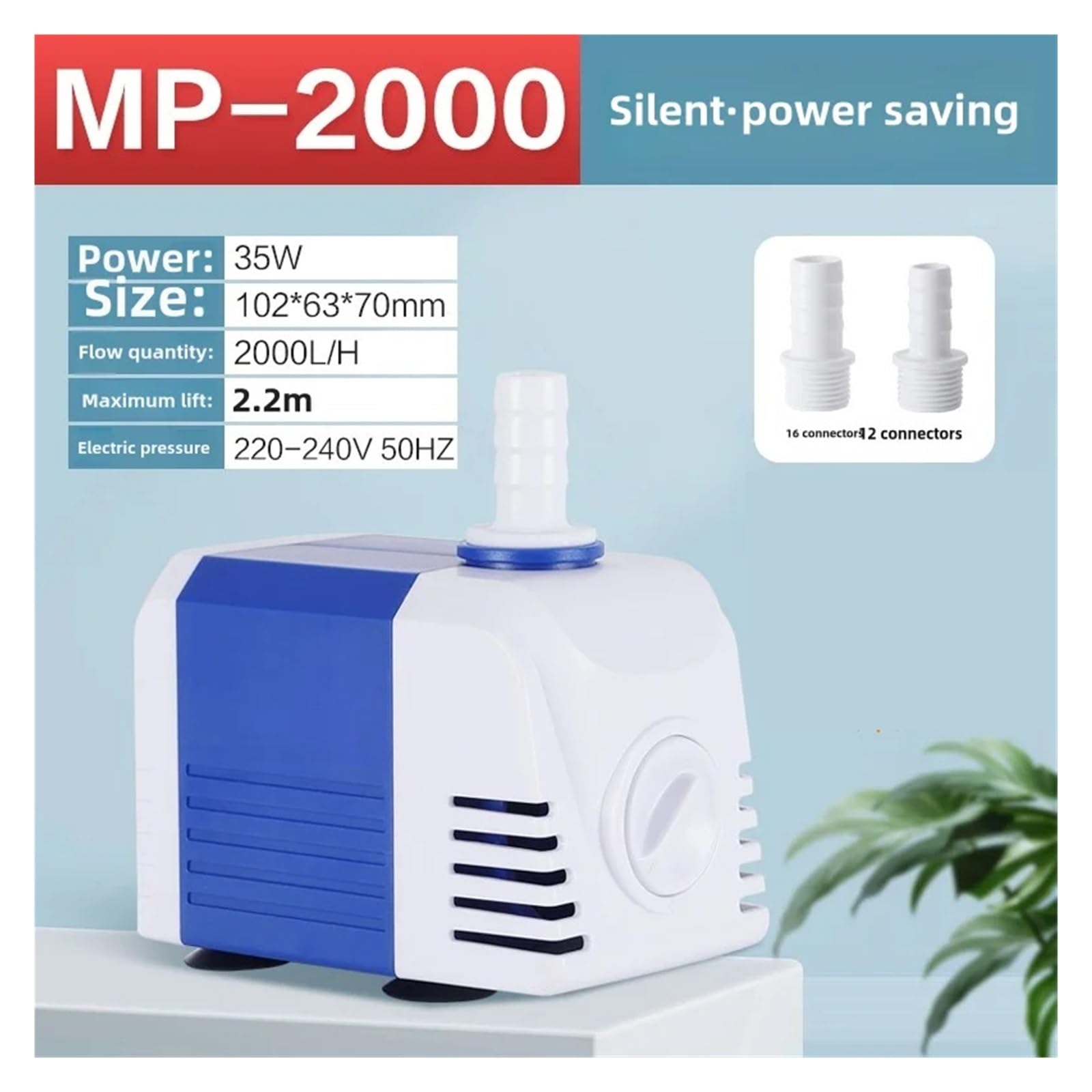 Industrial Water Pressure Diaphragm Pump Fish Tank Submersible Pump Bottom Suction Circulation Filter Pumps(MP-2000 35W 2000Lh)