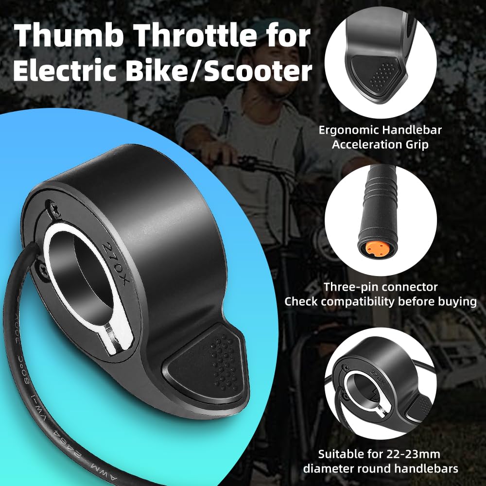 Accélérateur Au Pouce Pour Super 73 Et Vélos électriques - Connecteur étanche 3 Broches, Pour Guidon 22-23mm - Remplacement Noir
