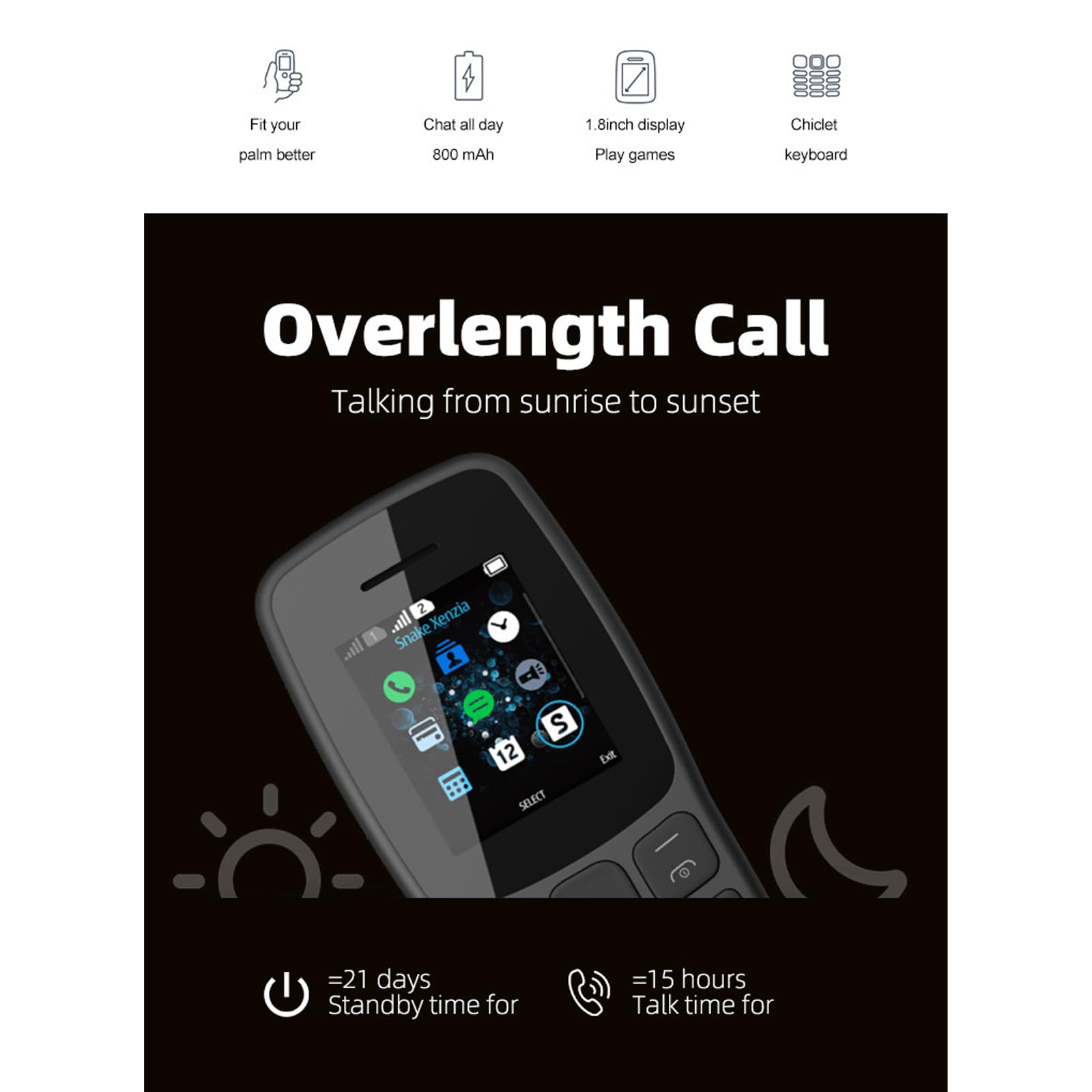 Podstawowe Telefony Komórkowe dla Osób Starszych i Dzieci, Odblokowane Głupie Telefony, Telefony Komórkowe Bez Internetu - z Dużymi Przyciskami, MP3, MP4, Aparatem, Latarką, SOS,Blue