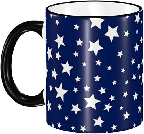 Tazas de café con diseño de estrellas de Navidad, color azul marino, taza de té de cerámica para mujeres y hombres, 12 onzas con asa, divertidas,