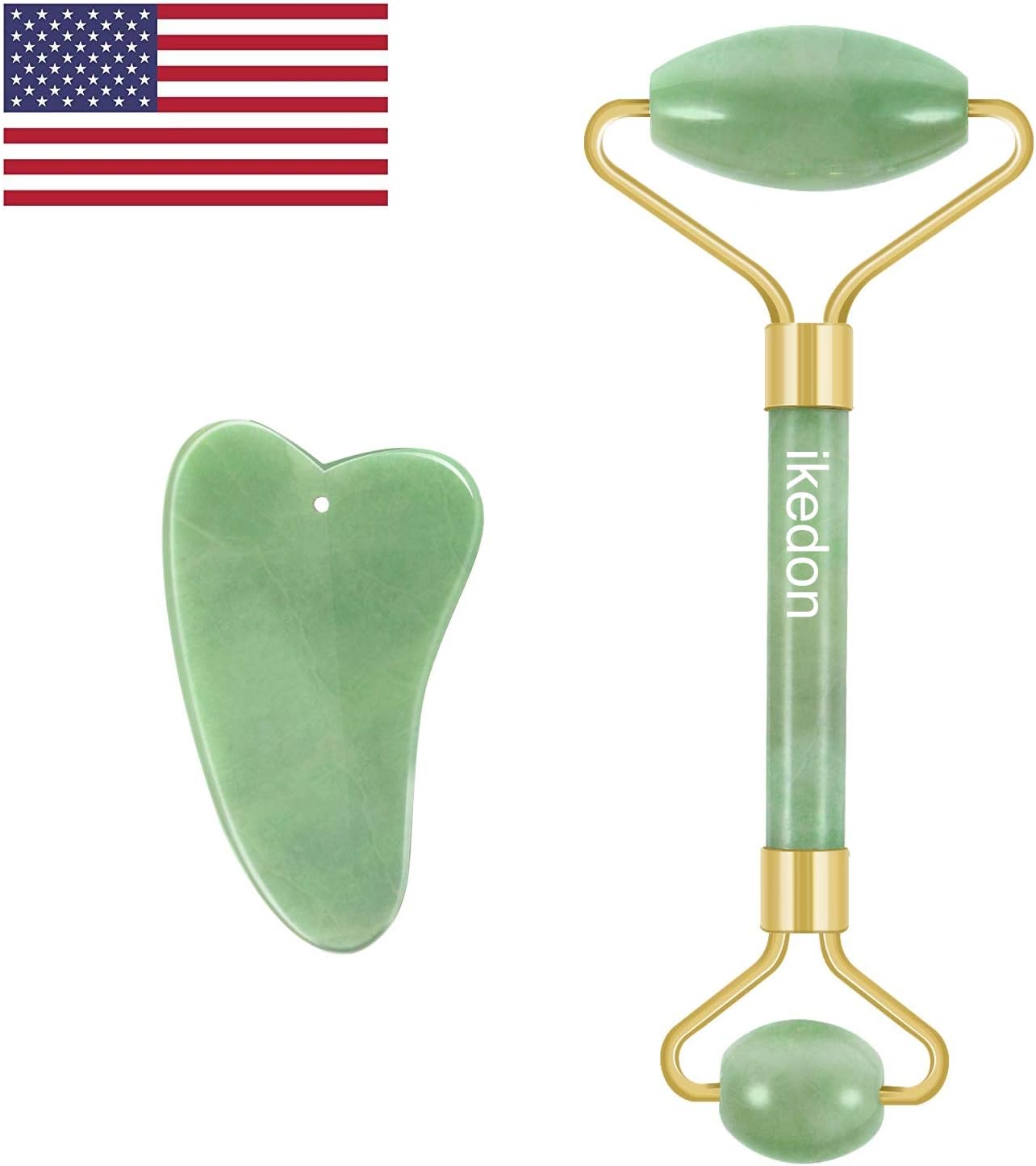 Jade Roller & Gua Sha Scraping Massage Tool By IKEDON, 100% Real Natural Jade Roller For Face Anti Aging Massage Products for Lymphatic Drainage and Wrinkles