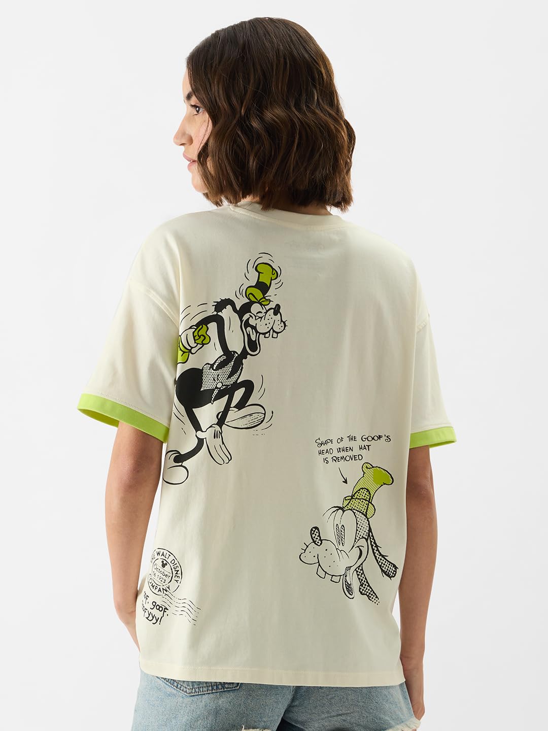 The Souled Store T-shirt ufficiale Disney 100 The Goofy da donna e ragazza girocollo a maniche corte con stampa grafica bianca oversize