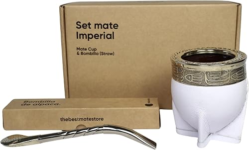 thebmate Imperial Premium Set Yerba Mate Cup Taza de té de cerámica hecha a mano Envuelta en cuero hecho a mano en Uruguay Set Mate Imperial con