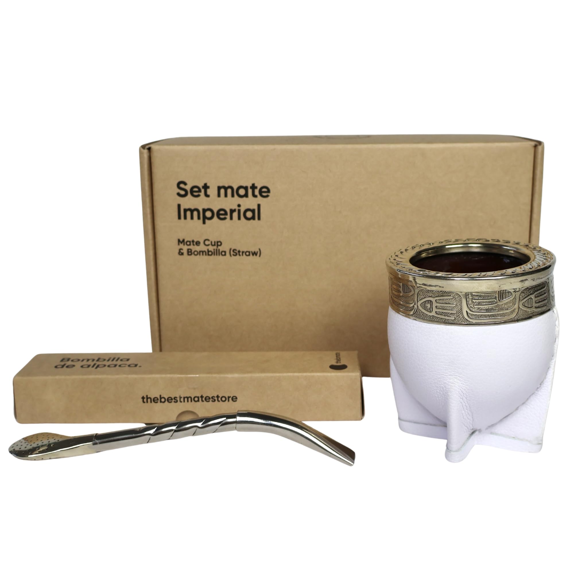 [Ensemble de qualité supérieure impériale Yerba Mate Tasse à thé en céramique fabriquée à la main en Uruguay – Ensemble Mate Imperial avec paille bombilla argentée allemande et brosse de