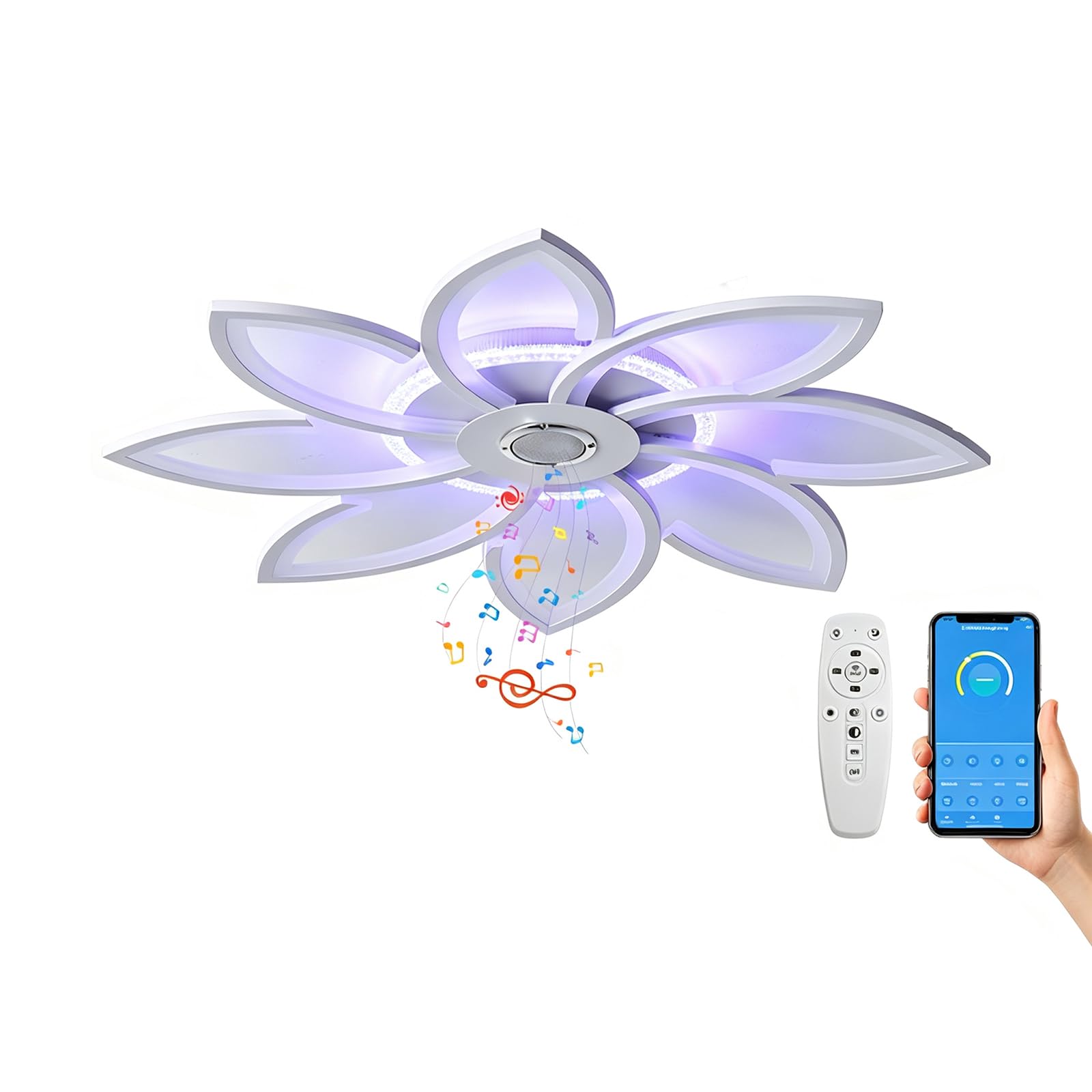 LED Plafoniera Lampada Da Soffitto Dimmerabile Cambio Colore, Telecomando Controllo Tramite App Petali Creativi Altoparlante Bluetooth RGB Lampada Musicale Per Soggiorno Camera Letto,A