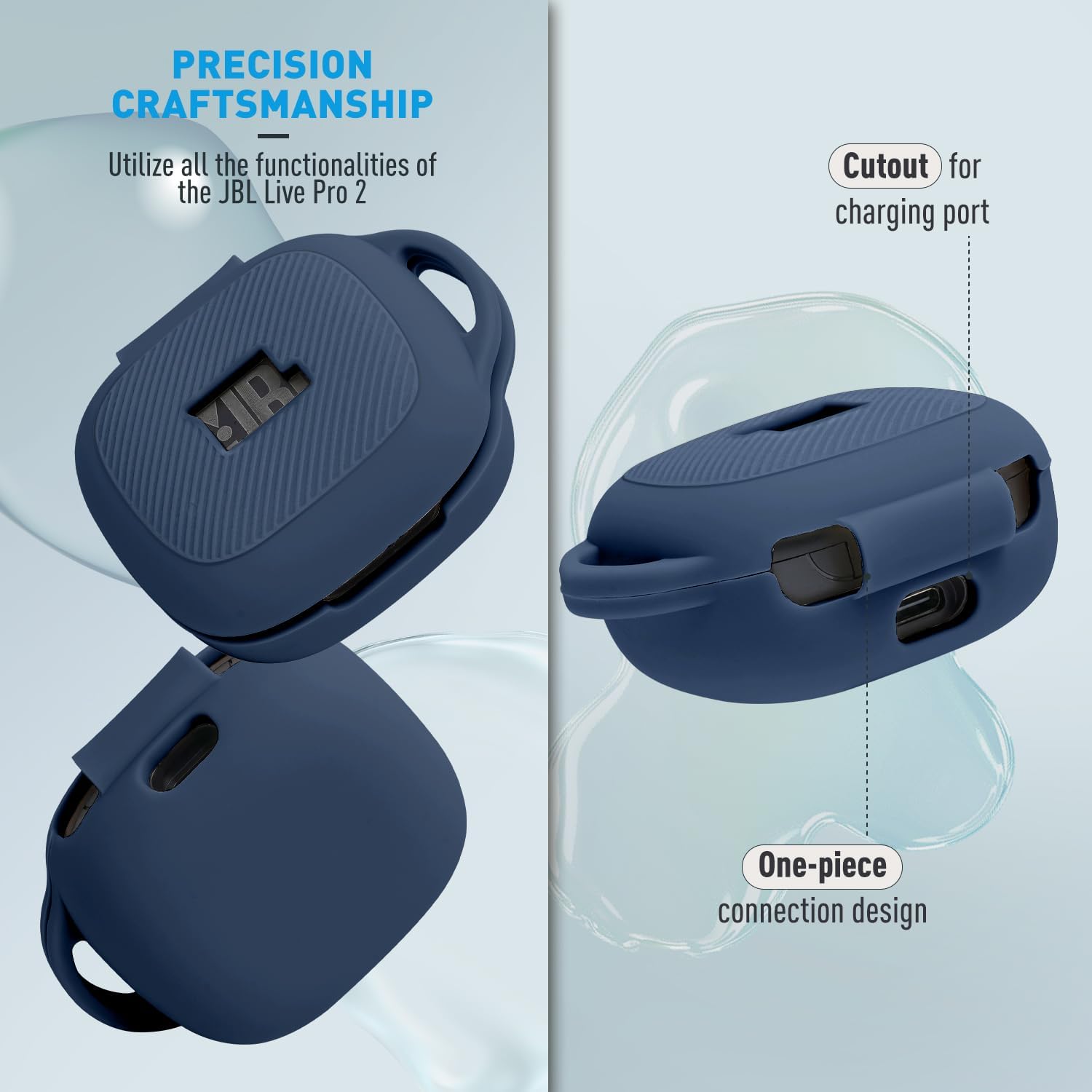 [5 in 1] for JB-L Live Pro 2 Case Cover with Cleaner Kit,for Visible Design,Shockproof Scratch Resistant Silicone Protective Case for JB-L Live Pro 2 Earbuds with Carabiner & 2 Lanyards - Image 4