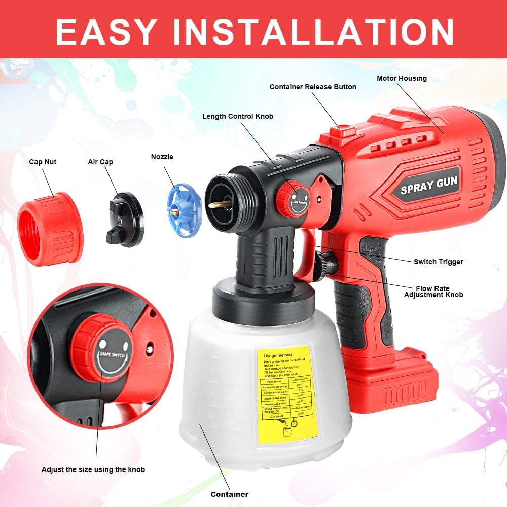 Cordless Paint Sprayer for Craftsman 20V Batteries，HVLP Spray Paint Gun with Brushless Motor and Copper Nozzle, 200W Paint Sprayer for Home, Car, Furniture (Battery Not Included) thumbnail