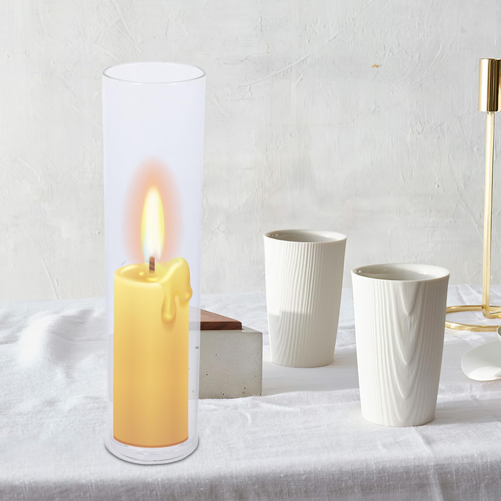 Mobestech Portavelas Estable y Versátil de Vidrio Transparente en Forma de Cilindro, con Tubo Cortaviento para Decoración del Hogar y Cumpleaños